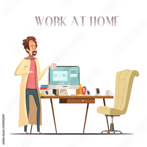 Sick Man Home Retro Cartoon Image