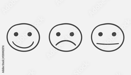 Hand drawn smiley icon. Emotion face vector illustration in flat style on white background.