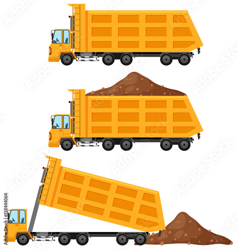 Dump trucks in three positions