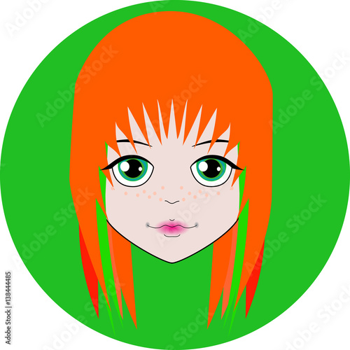 cheerful  face doll with short red hair and big green eyes