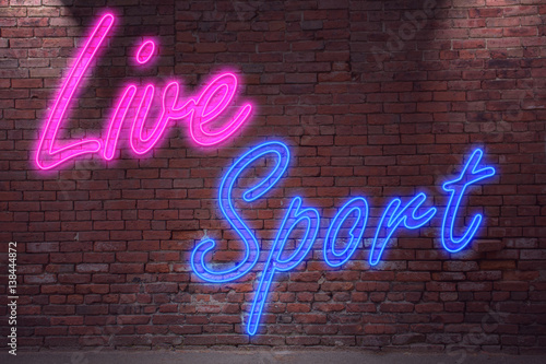 Leuchtreklame Live Sport an Ziegelsteinmauer