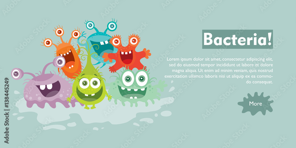 Bacteria Flat Cartoon Vector Web Banner Bacteria Flat Cartoon Vector Web Banner
