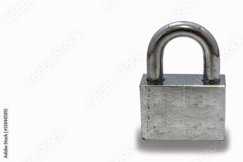 Old master key rusty and key lock on white background