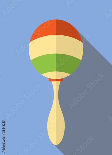 Rumba shaker, maracas, rattle icon. Musical instrument. Long shadow