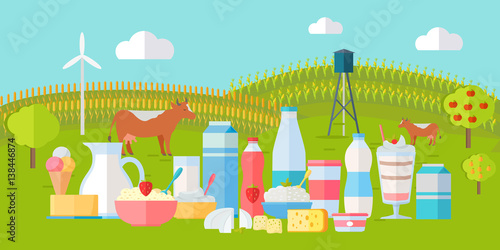 Milk Production Banner. Traditional Dairy Products