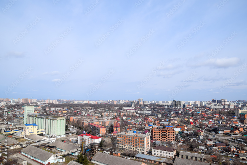 Obraz premium City landscape. The view from the heights of the 24th floor. Krasnodar city. Urban view.