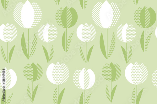 decorative green color tulip flower seamless pattern. geometric floral vector illustration. modern graphic spring flower design for fabric, wrapping paper, backgrpund.