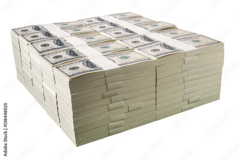Stacks of one million US dollars in hundred dollar banknotes Stacks of one million US dollars in hundred dollar banknotes