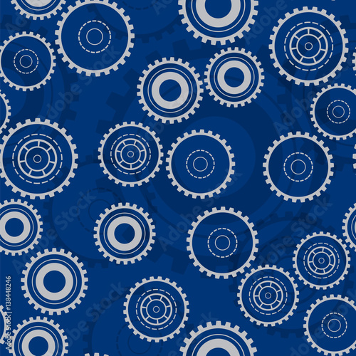 Gear machine elements seamless pattern, Technical engineering vector background.