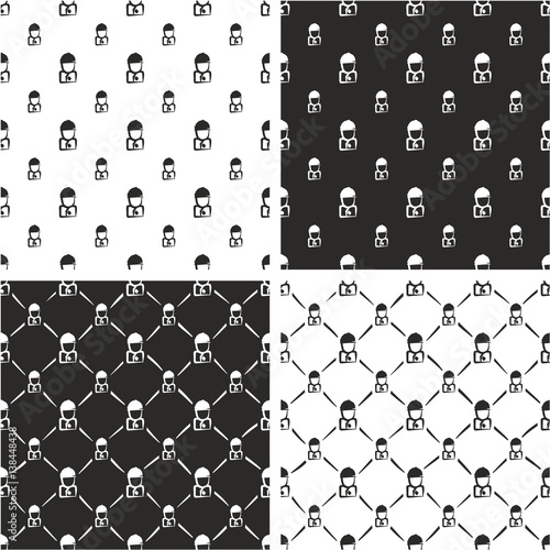 Horse Jockey Avatar Freehand Big & Small Seamless Pattern Set