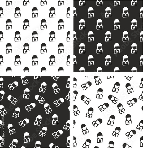 Horse Jockey Avatar Freehand Aligned & Random Seamless Pattern Set