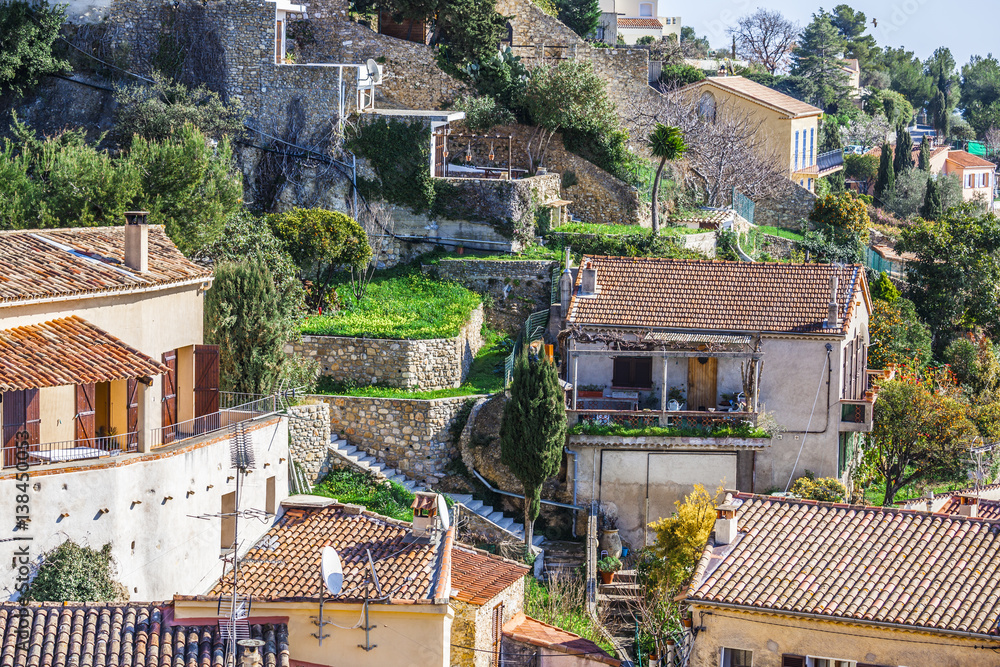 Fototapeta premium Residential home roof top with grass terraces