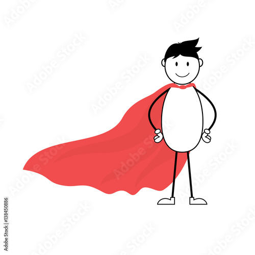 Cartoon superhero stick man with red cape