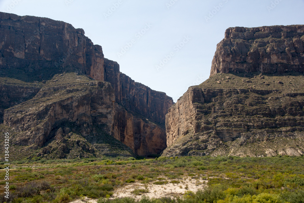 View of the head of Santa Elena Canyon in Big Bend National Park, USA. The Mexican border is other side of the canyon