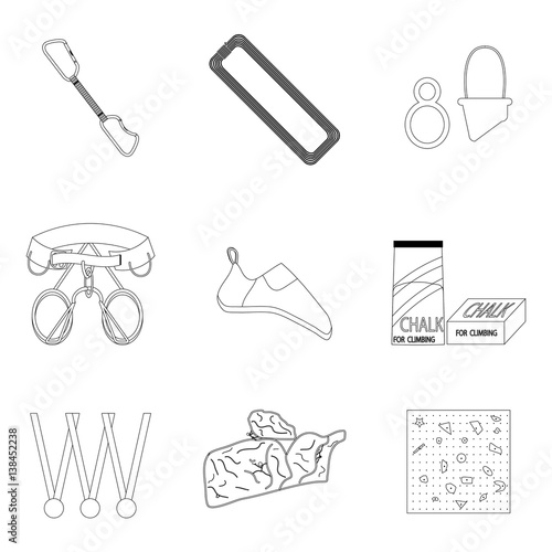 Sports equipment for climbing line icons of set