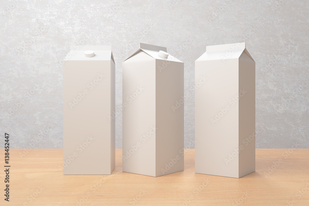 Blank light milk/juice packagings Blank light milk/juice packagings