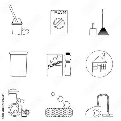 Laundry and cleaning house icon set line