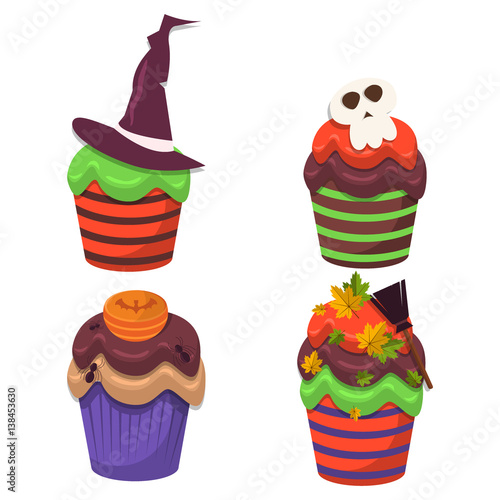 Cupcake vector set. Happy Halloween Scary Sweets.