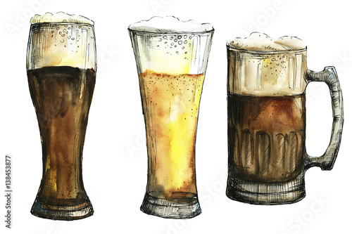 Photography Watercolor and ink beer glasses.