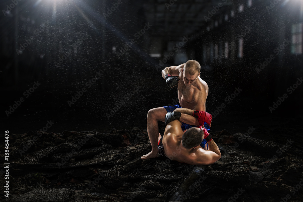 Fototapeta premium Box fighters trainning. Mixed media . Mixed media
