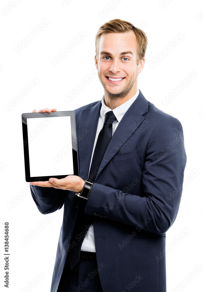 Businessman showing blank tablet pc Businessman showing blank tablet pc