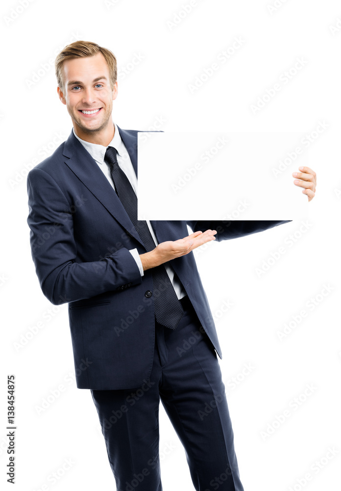 businessman showing signboard with copyspase businessman showing signboard with copyspase