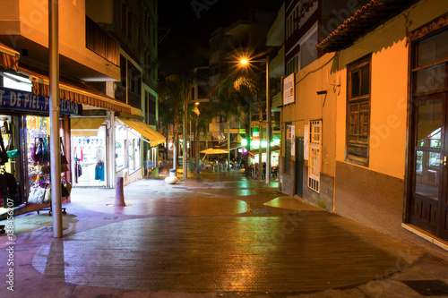 View of the night street in city Puerto de la Cruz in Tenerife