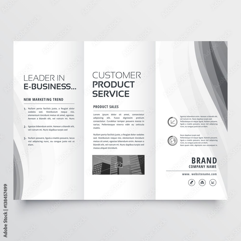 Obraz premium tri-fold business brochure with elegant gray wave
