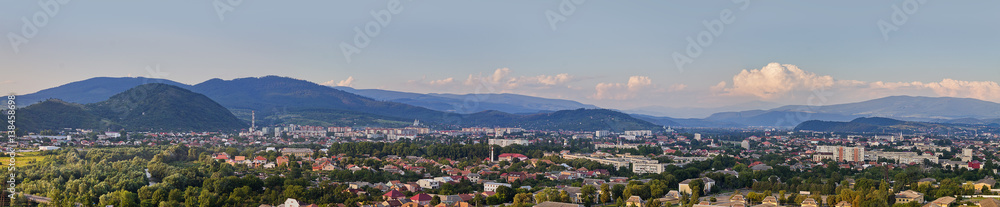 Panorama Ukrainian town of Mukachevo with Mountain View