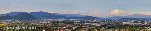 Panorama Ukrainian town of Mukachevo with Mountain View