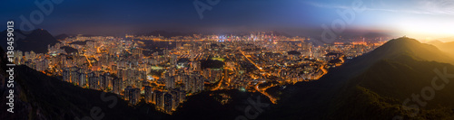 Top view from The lion rock park, sunset onver Kowloon and Hong kong sky. © shirophoto