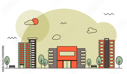 modern street scenery in flat design style