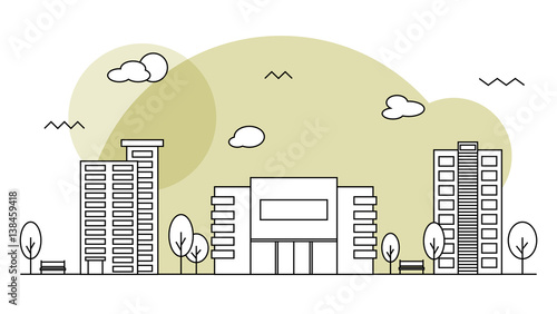 modern street scenery in flat design style