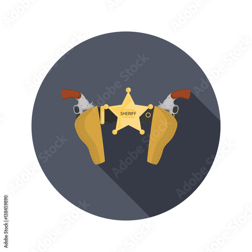 Two revolvers in holster on the sherif's belt color flat icon for web and mobile design