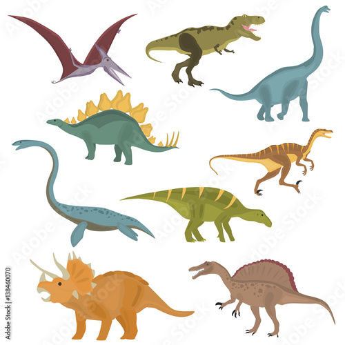 Fototapeta Naklejka Na Ścianę i Meble -  Set of color flat extinct dinosaurs color flat icons for web and mobile design