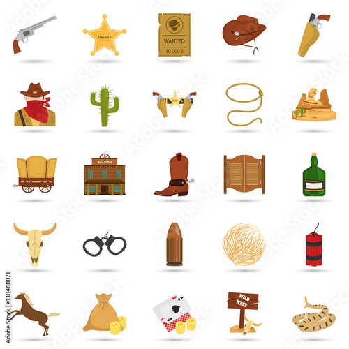 Set of wild west theme color flat icons for web and mobile design