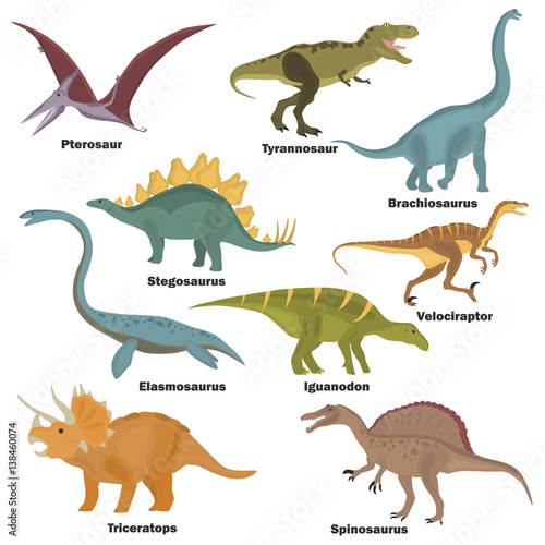 Set of color flat extinct dinosaurs color flat icons for web and mobile design