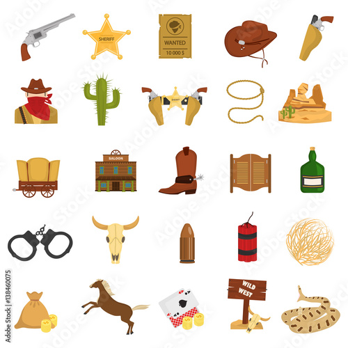 Set of wild west theme color flat icons for web and mobile design