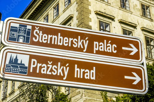 Prague, way signs for tourist attractions, Sternbersky palac, Pr © visualpower