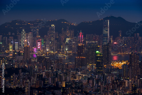 Top view from The lion rock park, sunset onver Kowloon and Hong kong sky. © shirophoto