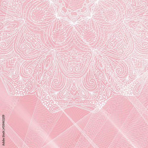 Elegant invitation or save the date card template, tulle background, round lace