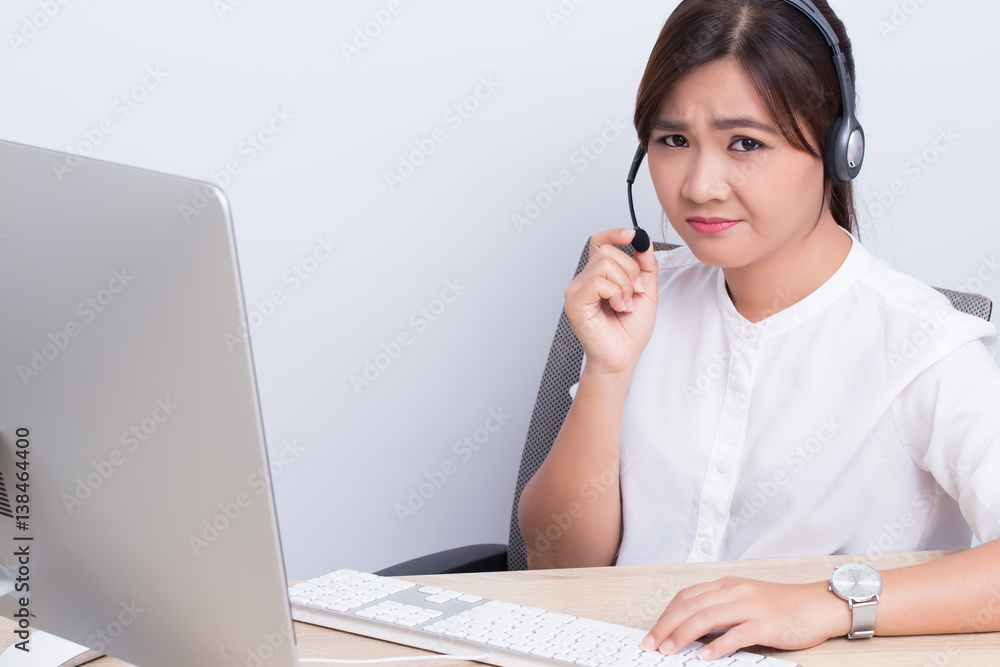 Woman working in call center she feel boring Woman working in call center she feel boring