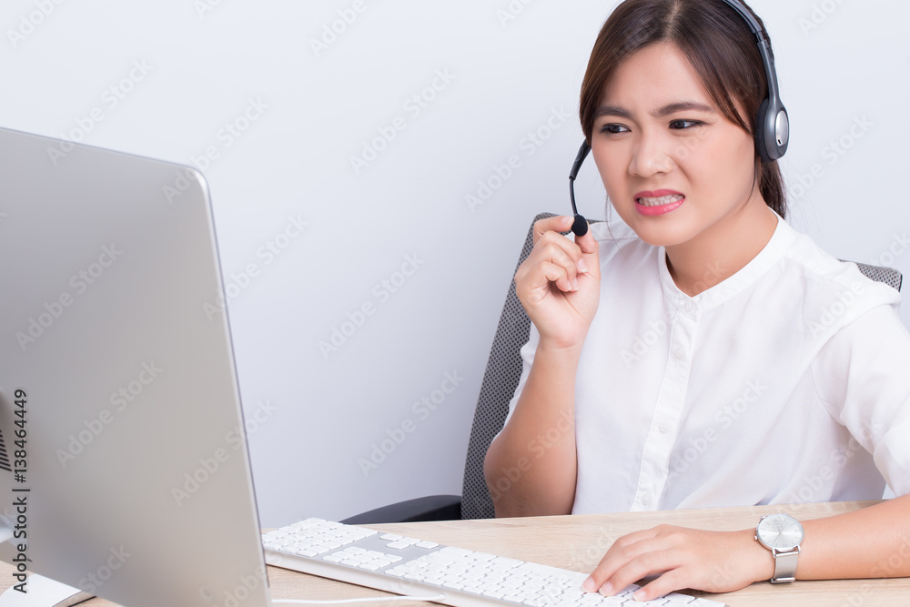 Woman working in call center she feel boring Woman working in call center she feel boring