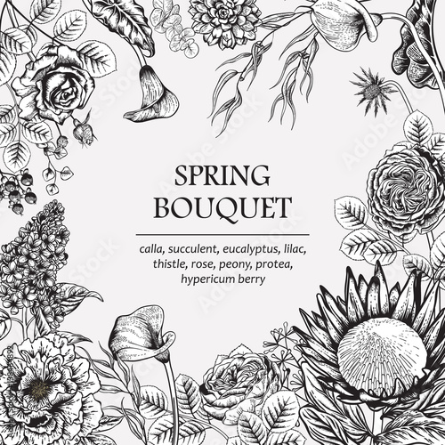 Bouquet of flowers. Wedding card. Vector illustration.