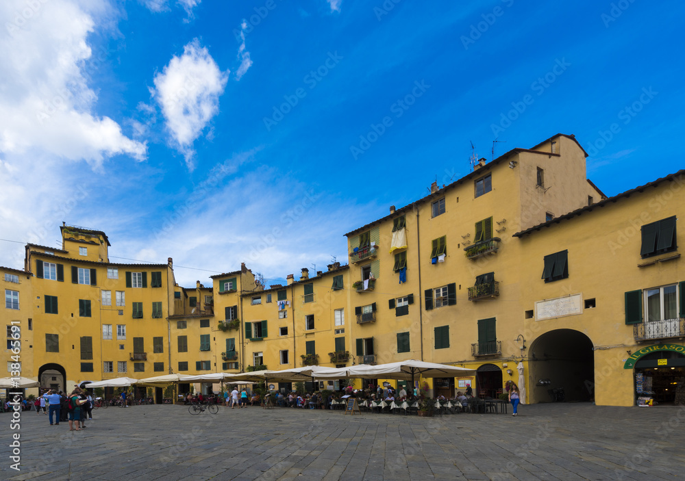 The piazza anfiteatro (Amphitheatre square) Lucca Tuscany Italy