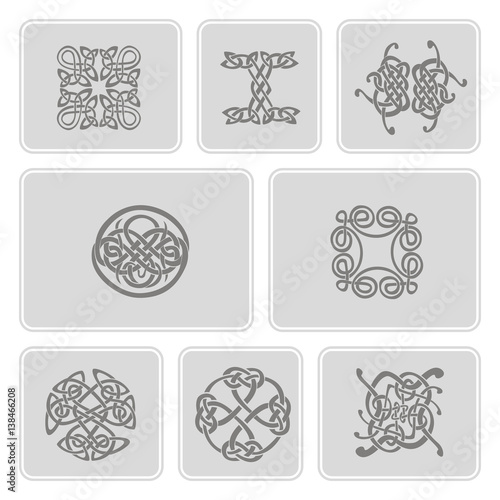 monochrome icons set with Celtic art and ethnic ornaments for your design