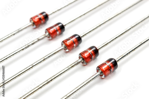 Closeup set of zener diode on a white background