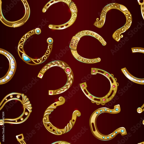 Gold Decorative Ornate Horseshoes Seamless Pattern
