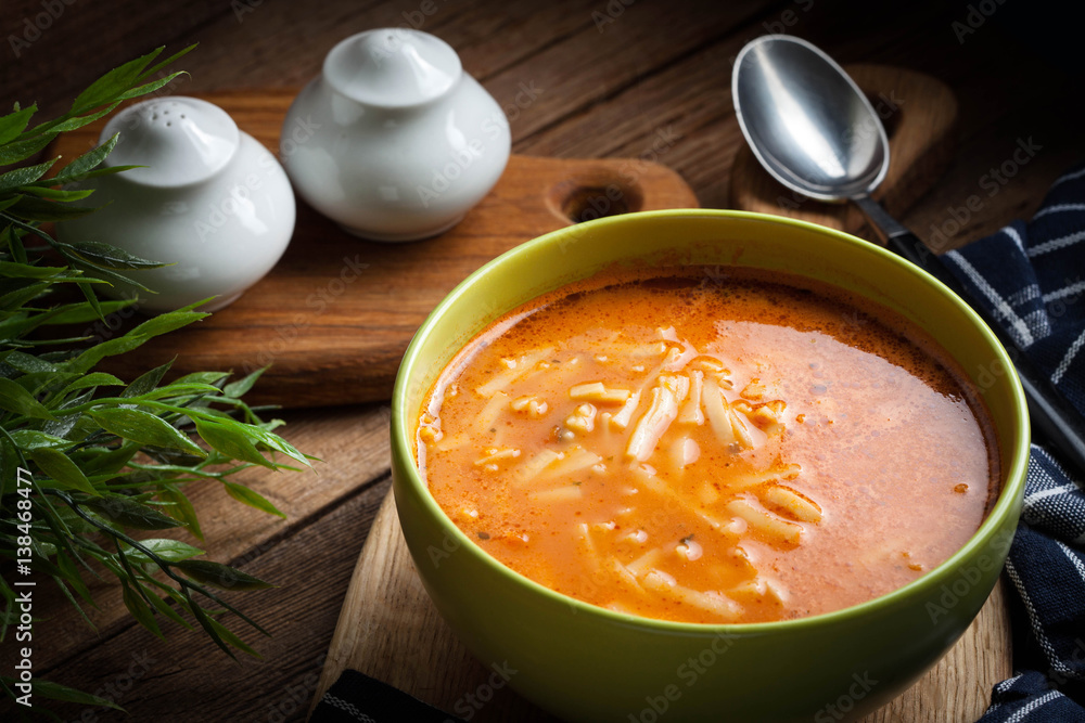 Homemade tomato soup with noodles. Homemade tomato soup with noodles.