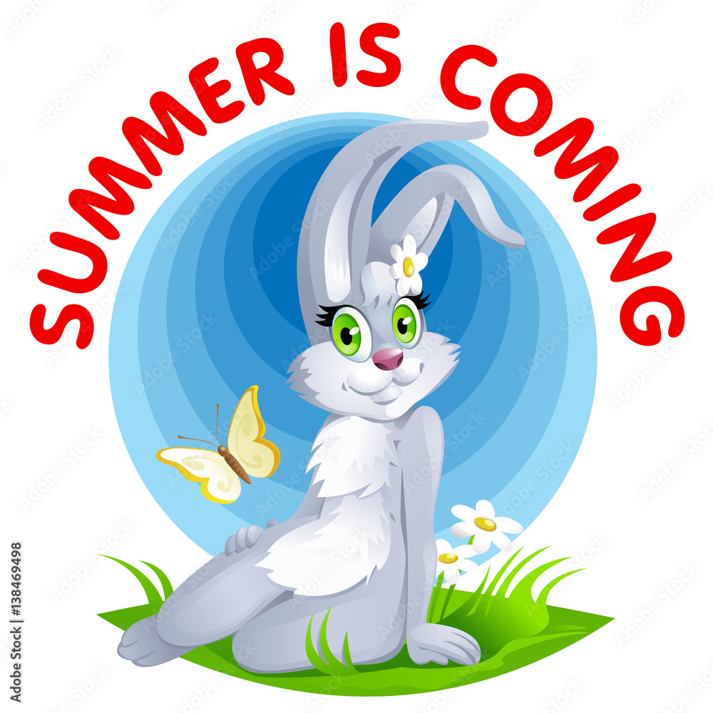 Summer is coming . Cute bunny girl waiting for summer. Cartoon styled  vector illustration. Elements is grouped and divided into layers for easy  edit. No transparent objects. Stock Vector | Adobe Stock